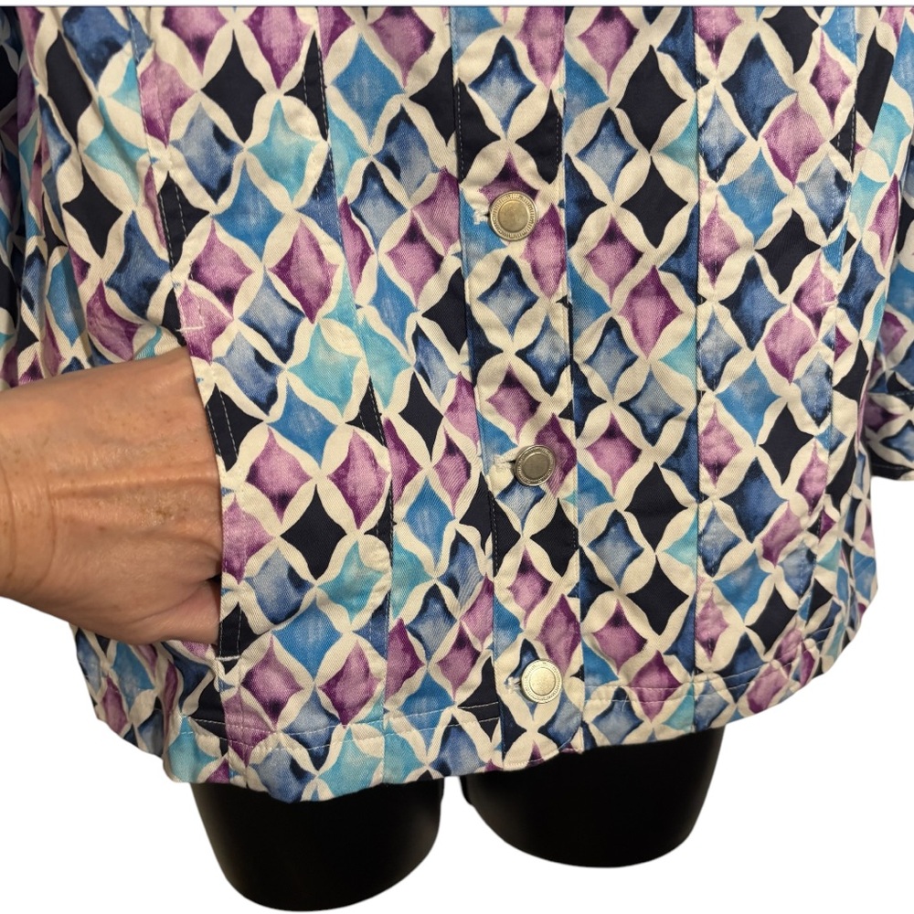 Christopher & Banks Jacket Button Front Pastel Diamond Print Cotton Size Medium - Picture 4 of 11